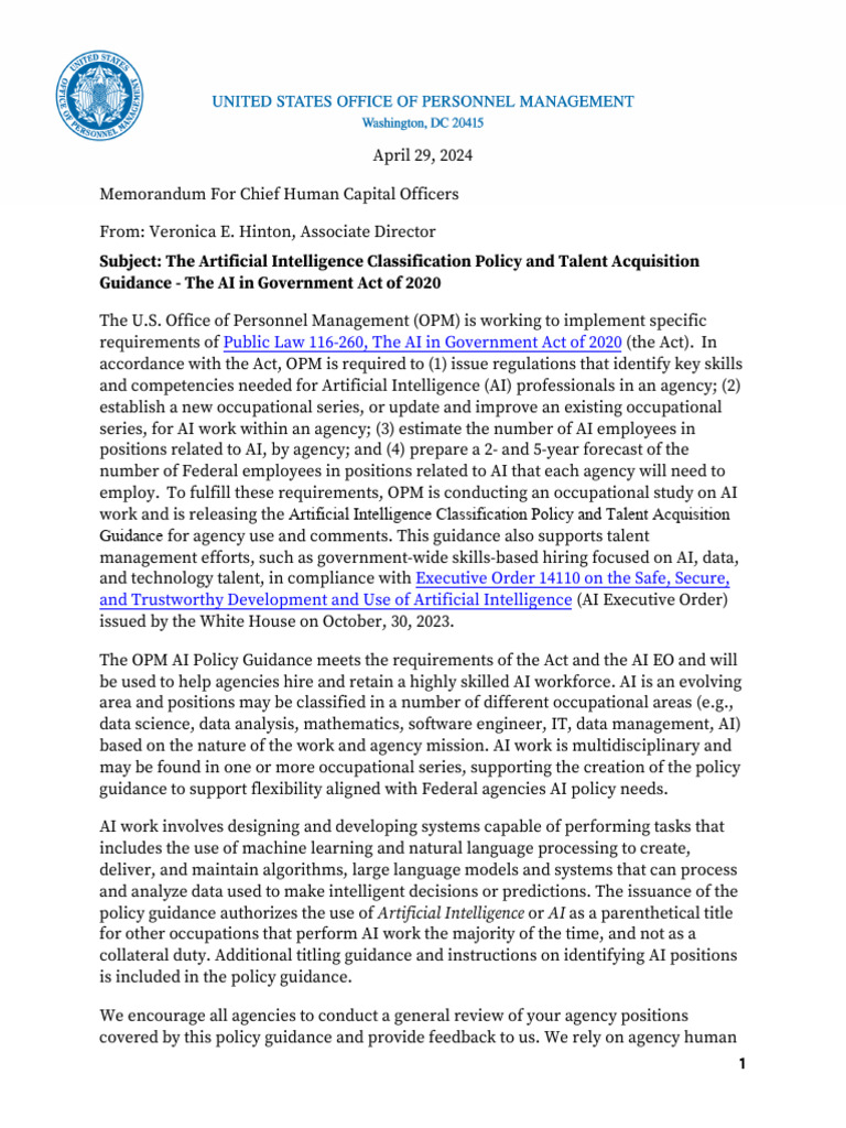 The Artificial Intelligence Classification Policy and Talent ...