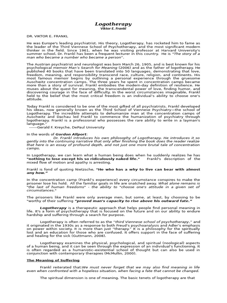 Logo Therapy | PDF | Mental Health | Psychology