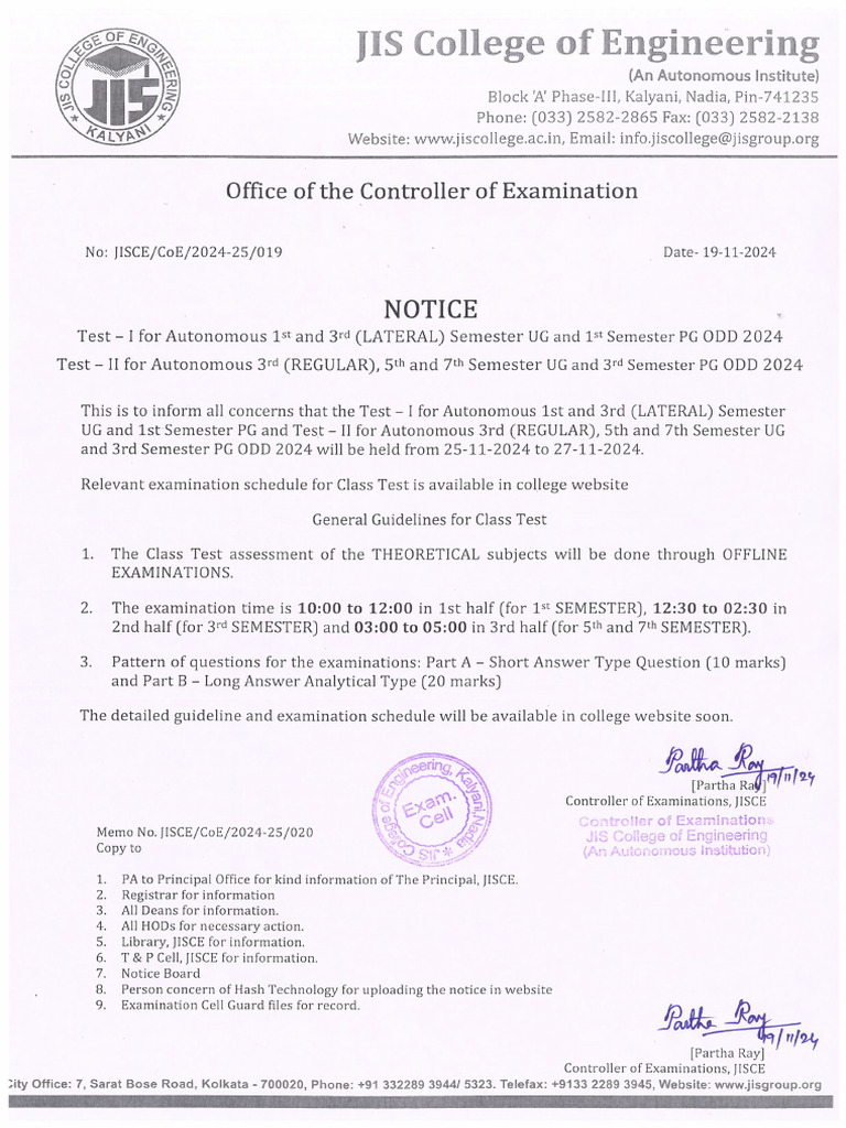 NOTICE - Test - I and Test II For Autonomous 1st, 3rd, 5th and 7th ...
