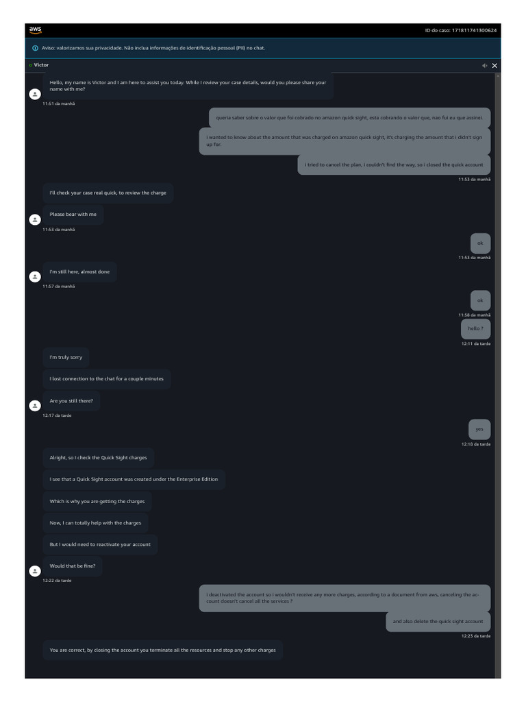 Live Chat _ AWS Support Console | PDF