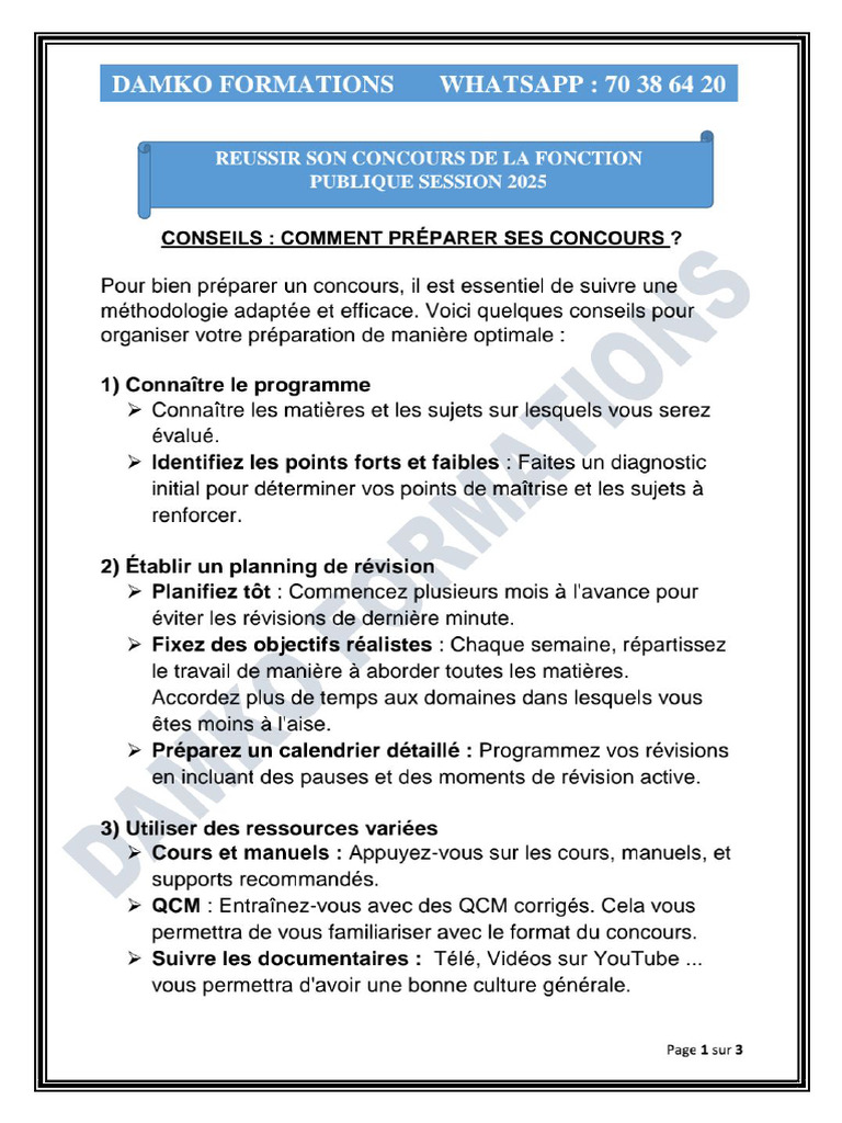 Conseils Pour Réussir Son Concours Pdf