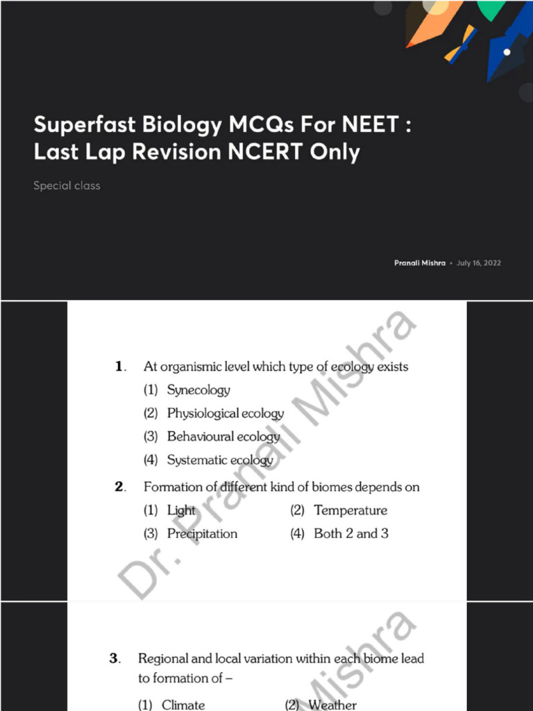 Superfast Biology MCQs For NEET Last Lap Revision NCERT Only No Anno | PDF