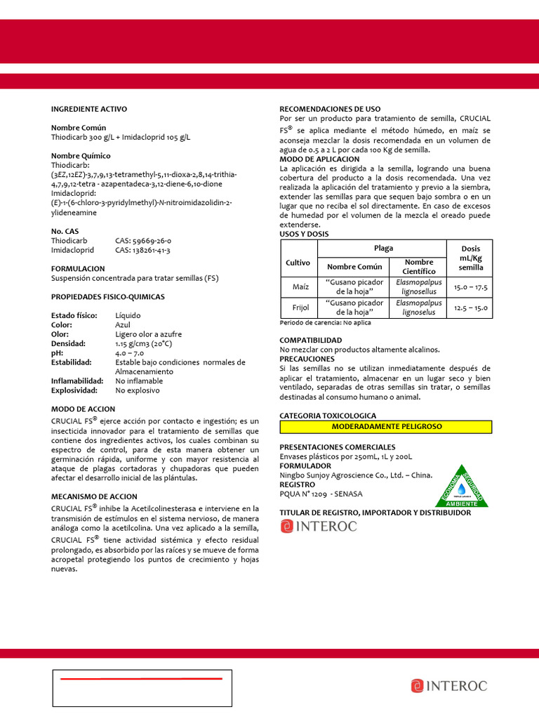 Ficha Técnica de Crucial FS® Insecticida | PDF