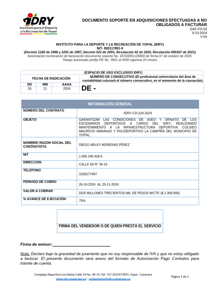 GAF-FO-03 Documento Soporte en Adquisiciones No Obligados A Facturar V ...