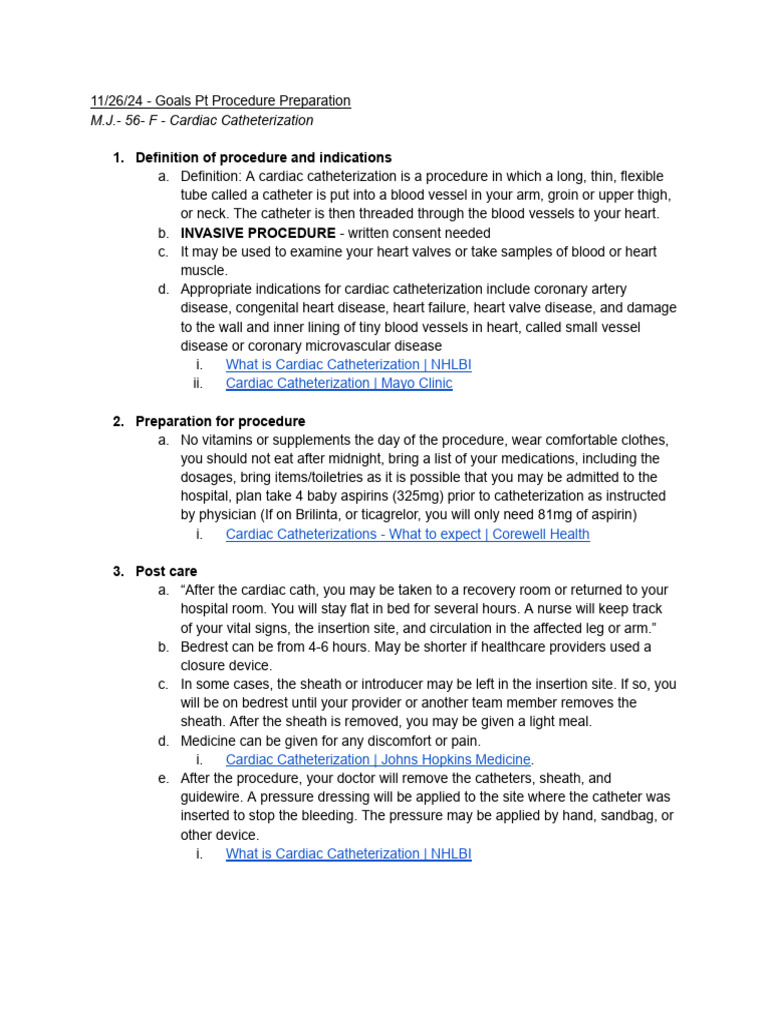 Cardiac Catheterization: Prep & Care Guide | PDF | Heart | Catheter