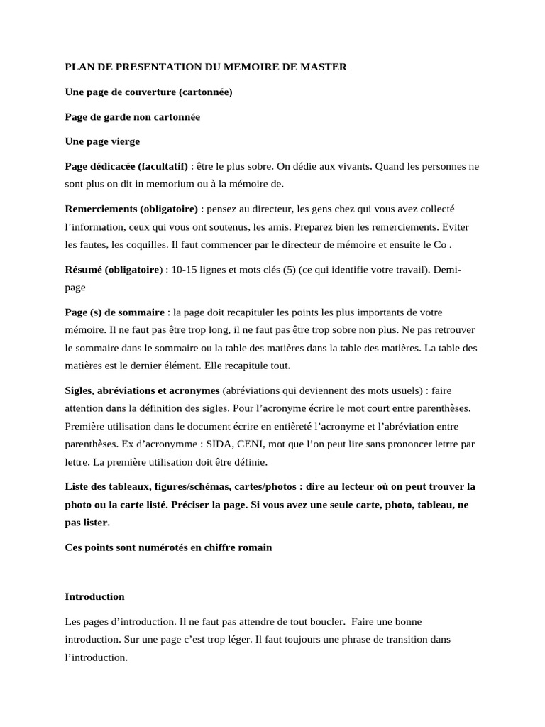 Plan de Présentation du Mémoire de Master | PDF | Acronymie