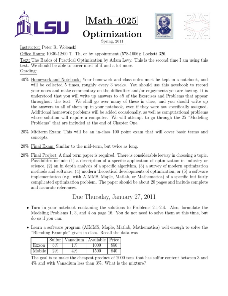 Math 4025 Optimization Syllabus | PDF