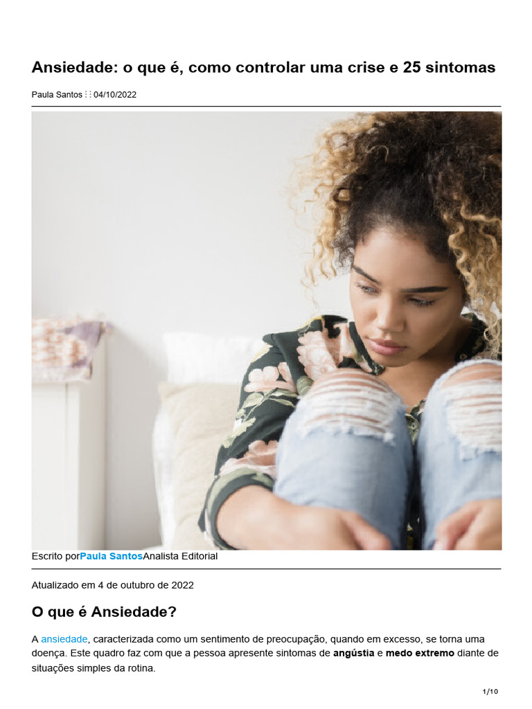 Ansiedade o Que É Como Controlar Uma Crise e 25 Sintomas | PDF ...
