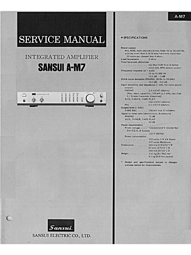 Sansui A M7 Service Manual+ | PDF