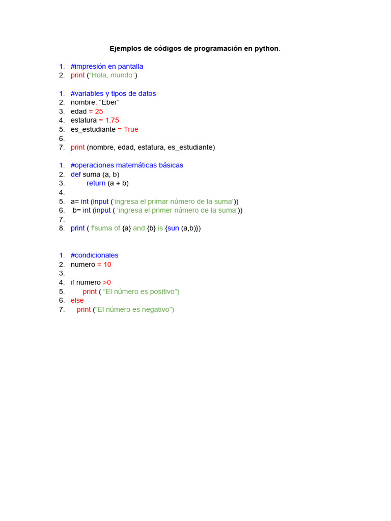 Ejemplos de códigos en Python | PDF