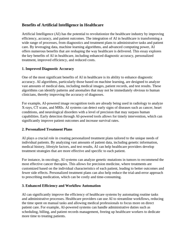 Benefits of Artificial Intelligence in Healthcare | PDF | Personalized ...