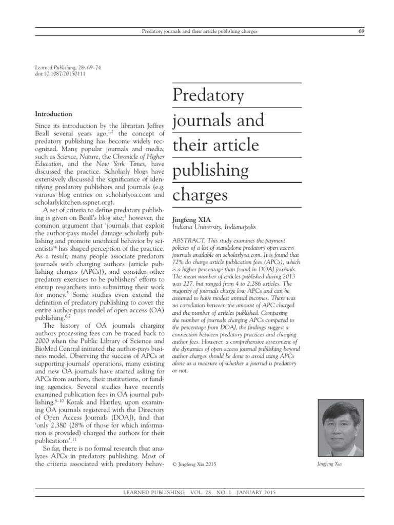 Learned Publishing - 2015 - XIA - Predatory Journals and Their Article ...