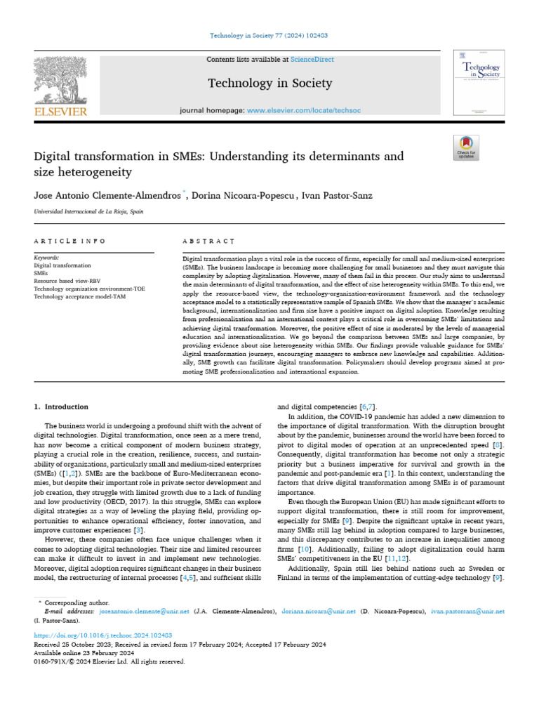 Determinants of Digital Transformation in SMEs | PDF | Regression ...