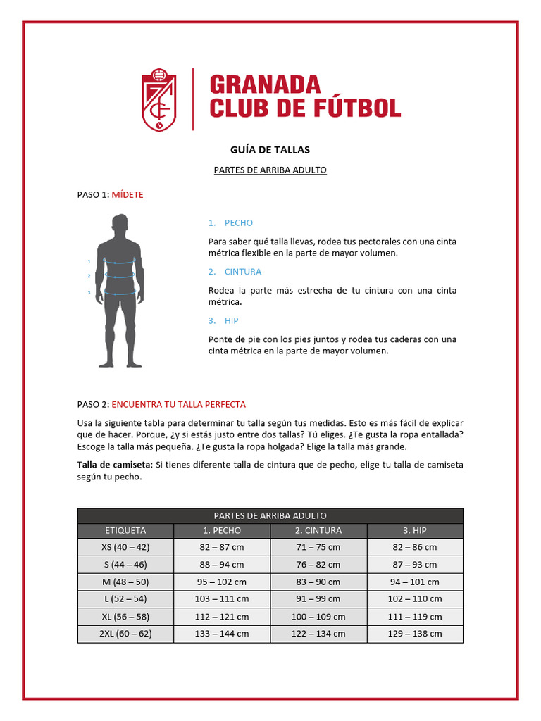 Guía de Tallas para Adultos | PDF
