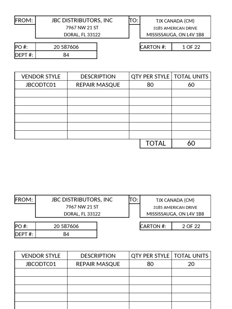 Carton Marking Canada CM Po20 587606 | PDF
