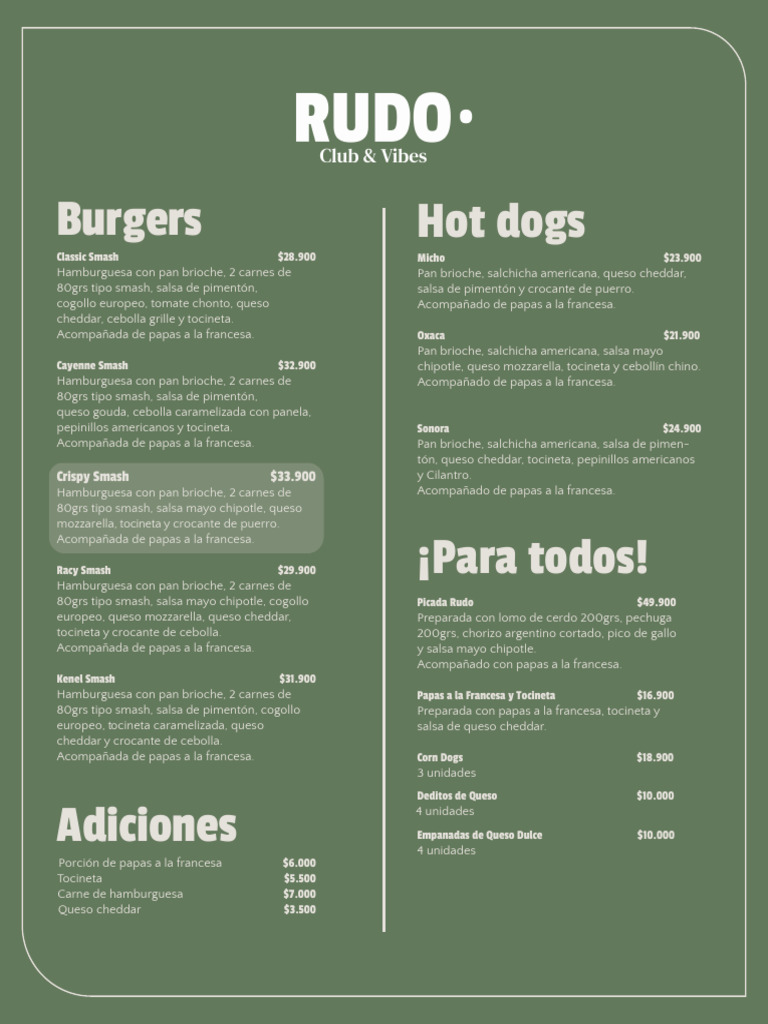 Menú del Restaurante Rudo | PDF | Alimentos