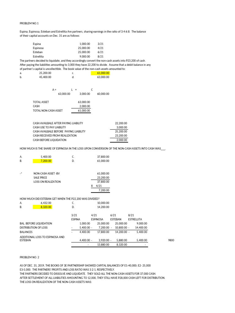 Lump Sum Liquidation Problems Explained | PDF | Debits And Credits ...