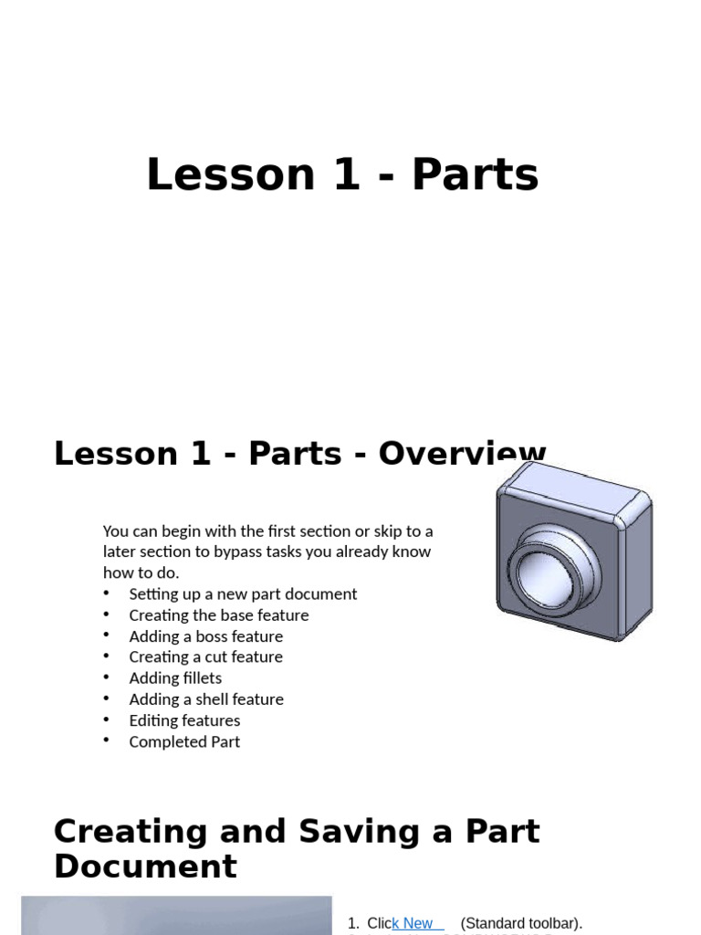 SolidWorks Lesson 1: Part Creation Guide | PDF