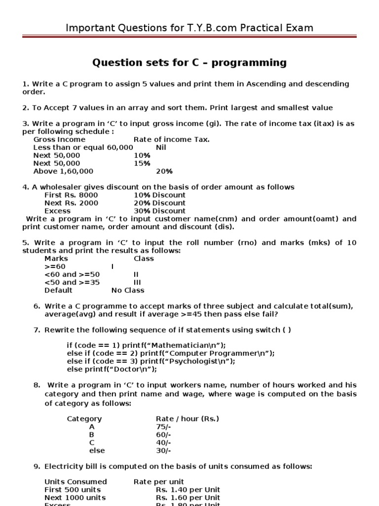 Question Sets For C - Programming: 10. Write A C Program To Calculate ...