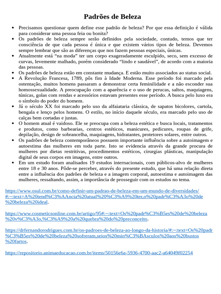 Padrões de Beleza | PDF | Beleza | Estética