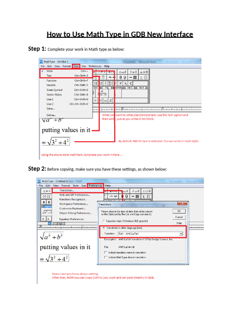 How to Use Math Type in GDB New Interface | PDF