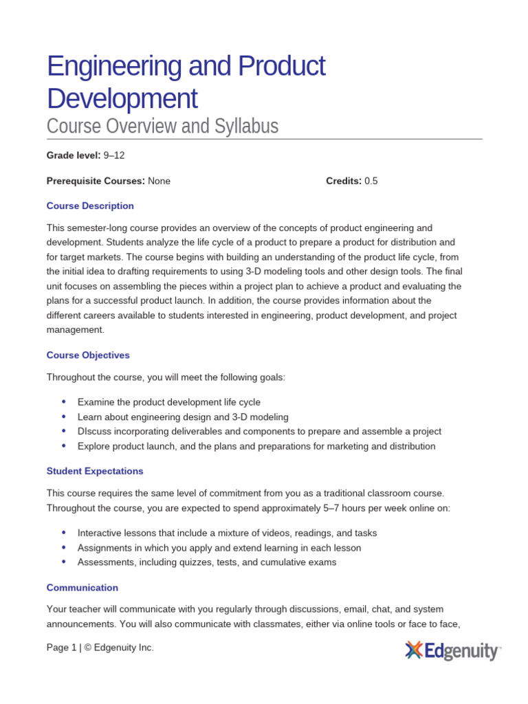 Edgenuity Engineering Course Overview | PDF | New Product Development ...