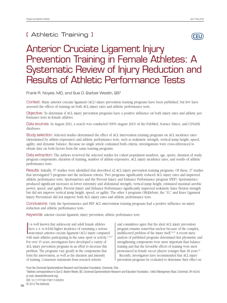 ACL Injury Prevention Training in Female Athletes A Systematic Review ...
