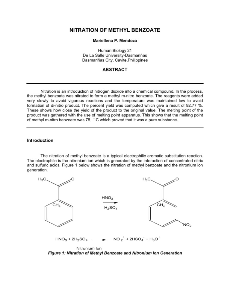 Nitration of methyl benzoate essay example picture