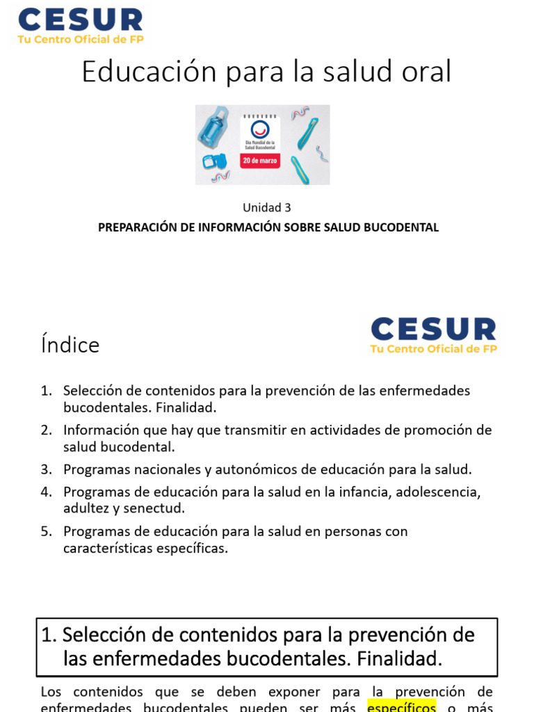 U3 Educaci N para La Salud Oral | PDF | Odontología | Medicina