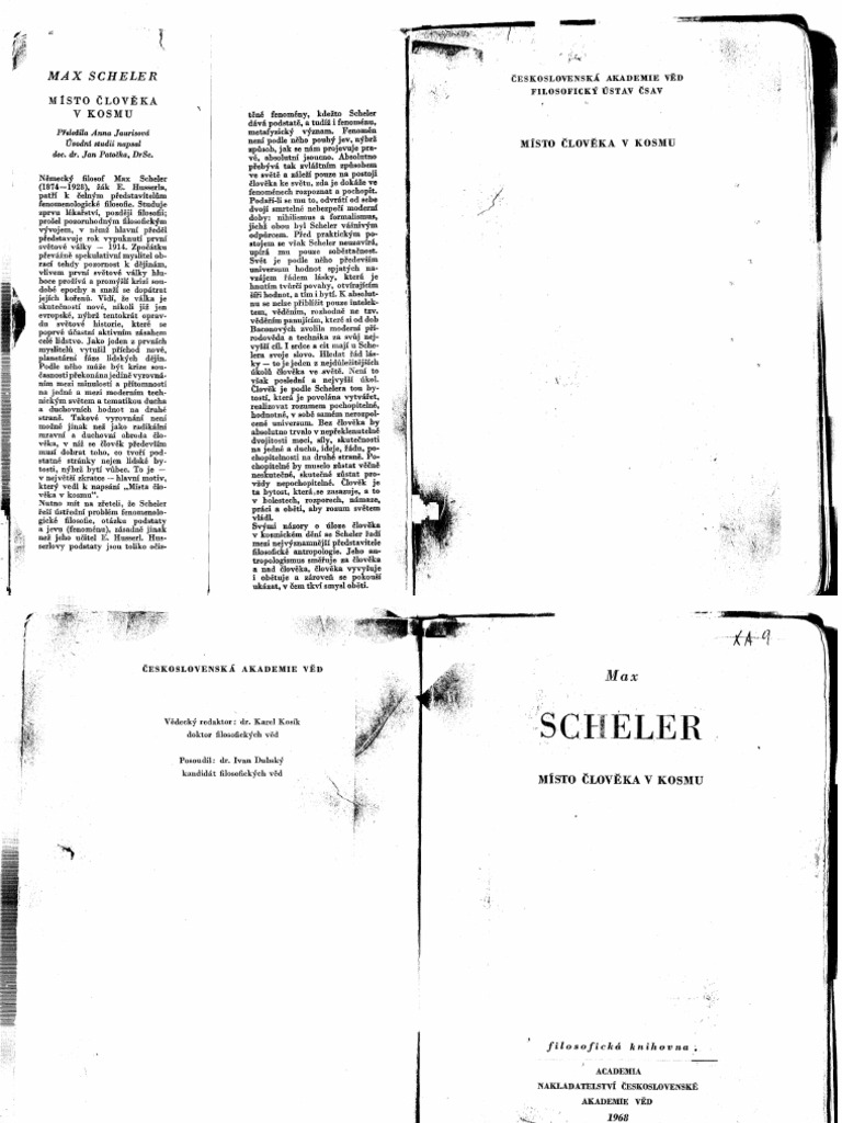 Scheler, Max - Místo Člověka V Kosmu | PDF