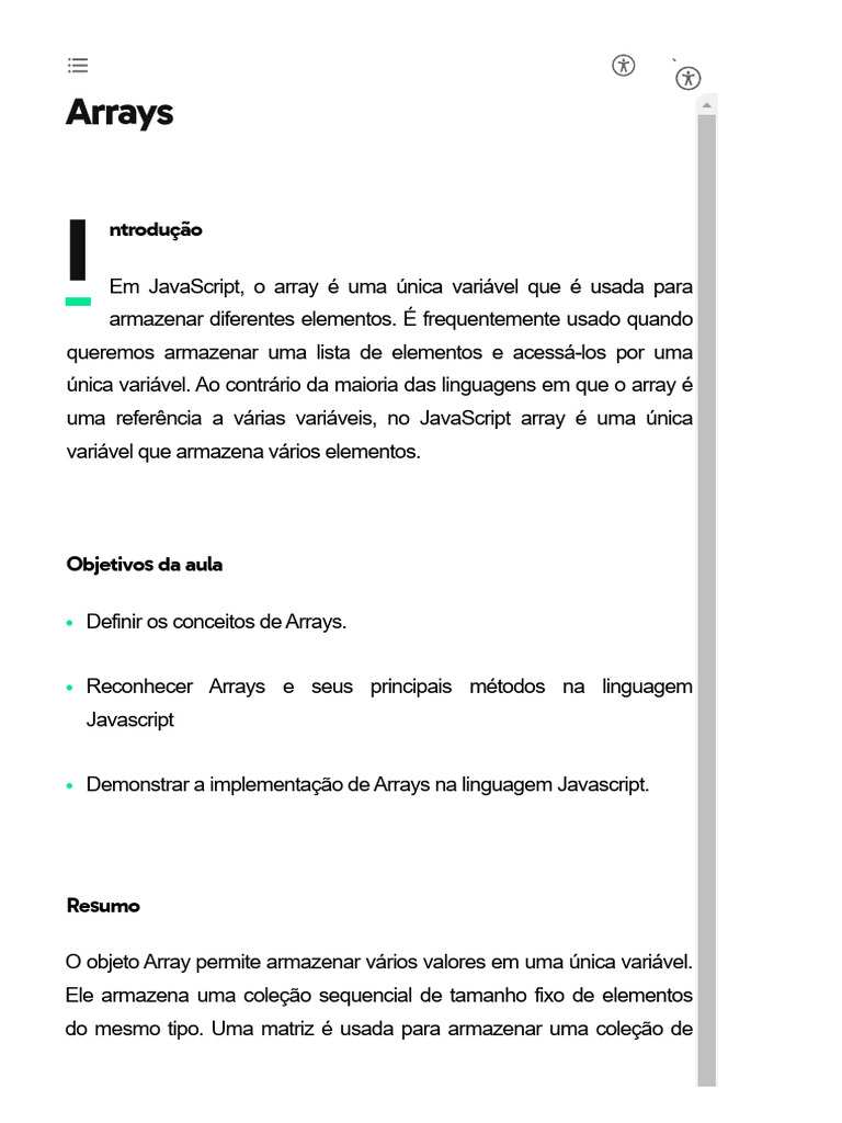 Introdução a Arrays em JavaScript | PDF | Script Java | Dados de computador