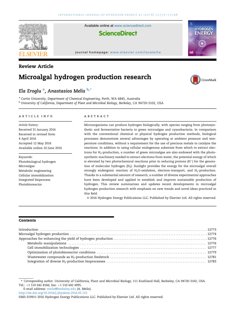 Microalgal Hydrogen Production Research | PDF | Photosynthesis | Metabolism