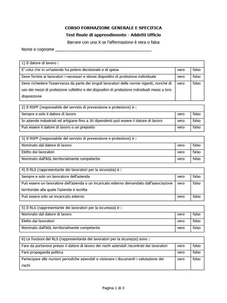 Test Di Apprendimento Add - Uff | PDF