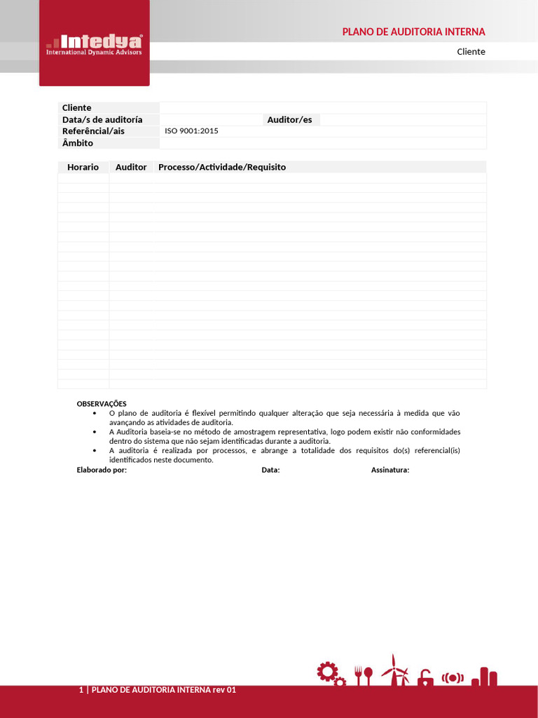 Plano de Auditoria Interna ISO 9001:2015 | PDF