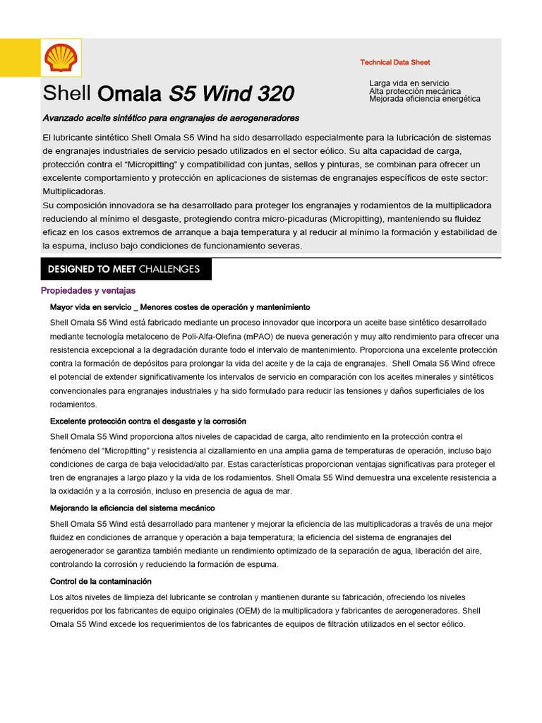 Aceite Shell Omala S5 Wind 320 para Engranajes | PDF | Engranaje ...