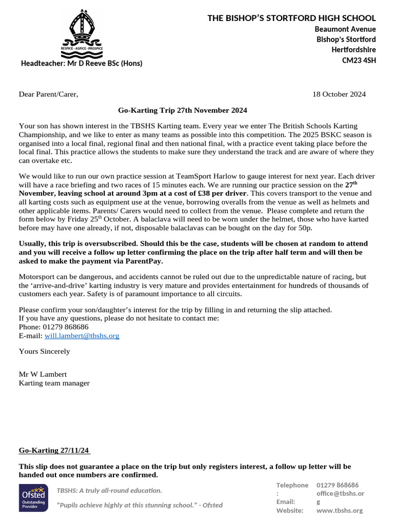 TBSHS Go-Karting Trip Details 2024 | PDF