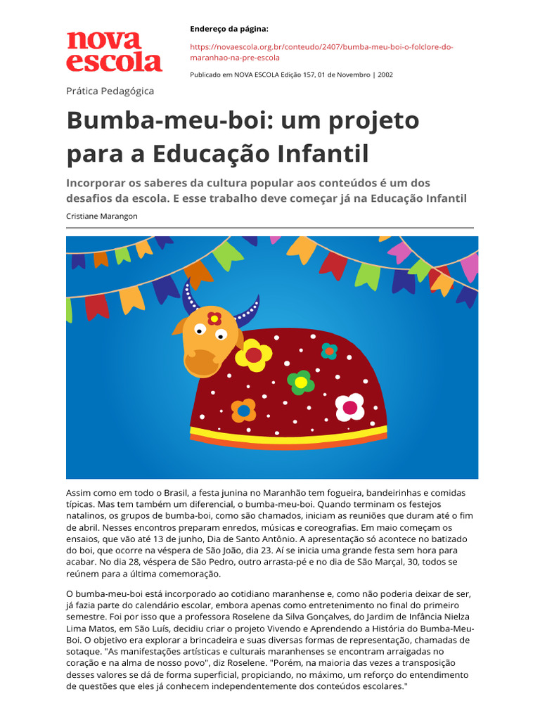 Bumba-meu-boi na Educação Infantil: Projeto Cultural | PDF | Pré-escola ...