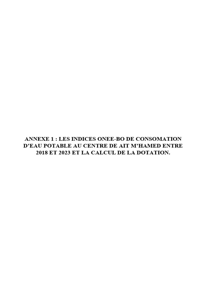 Annexe 1: Les Indices Onee-Bo de Consomation D'Eau Potable Au Centre de ...