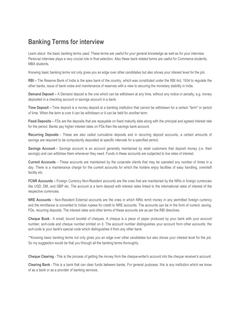 banking-terms-for-interview-pdf-loans-credit-finance