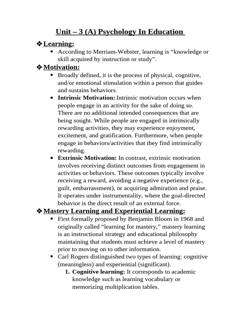 Unit - 3 (A) | PDF | Learning | Motivational
