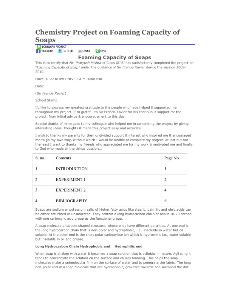Chemistry Project on Foaming Capacity of Soaps