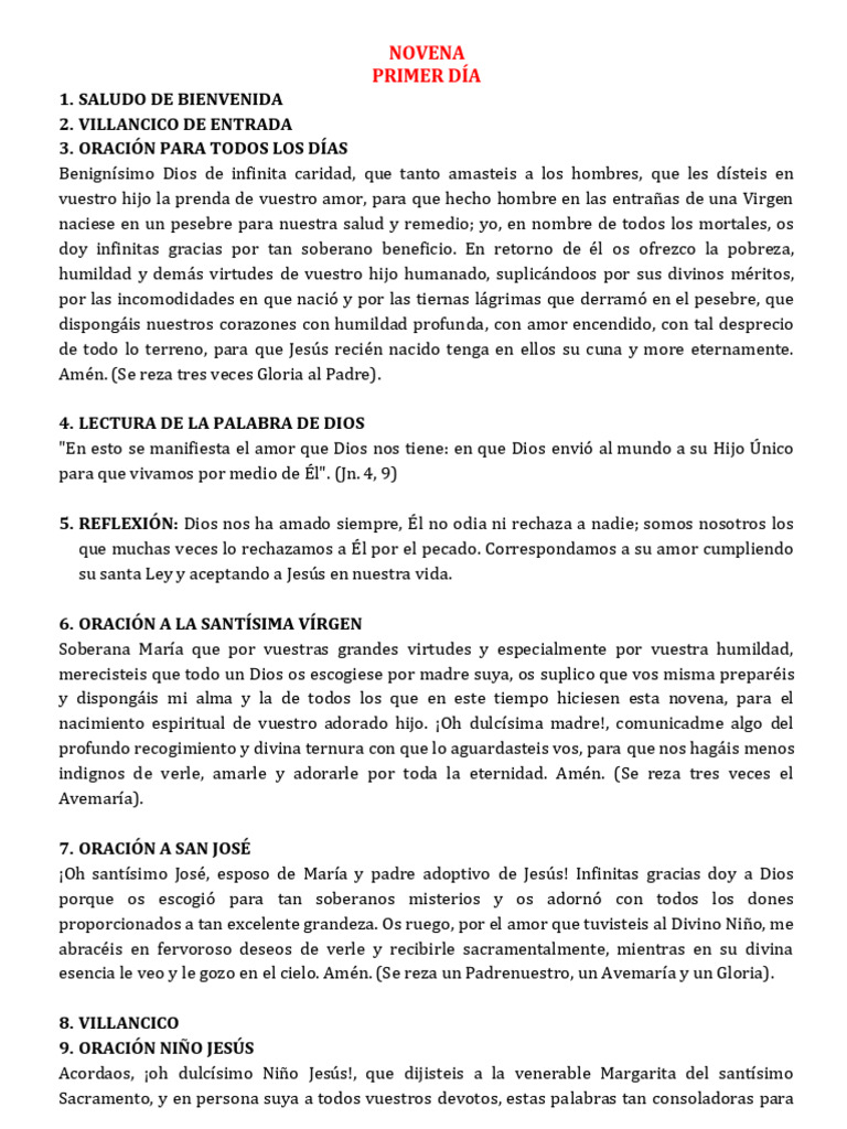 Novena de Navidad: Primer Día | PDF | Oración | María, madre de Jesús