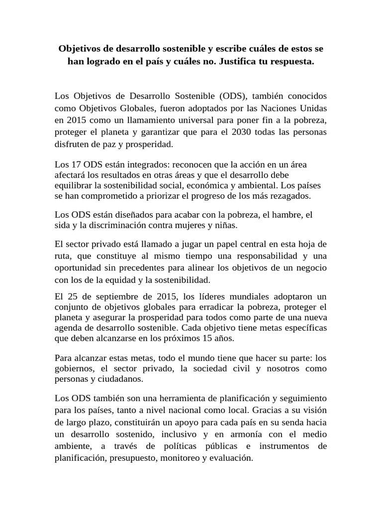 Logros y retos de los ODS en el país | PDF | Desarrollo sostenible ...