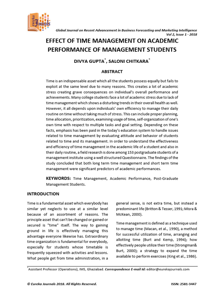 Effect of Time Management On Management Students | PDF | Student's T ...