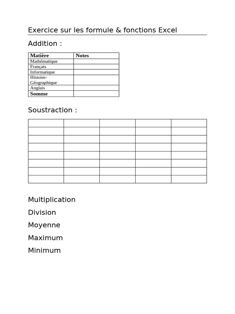 Exercice sur les formules Excel | PDF