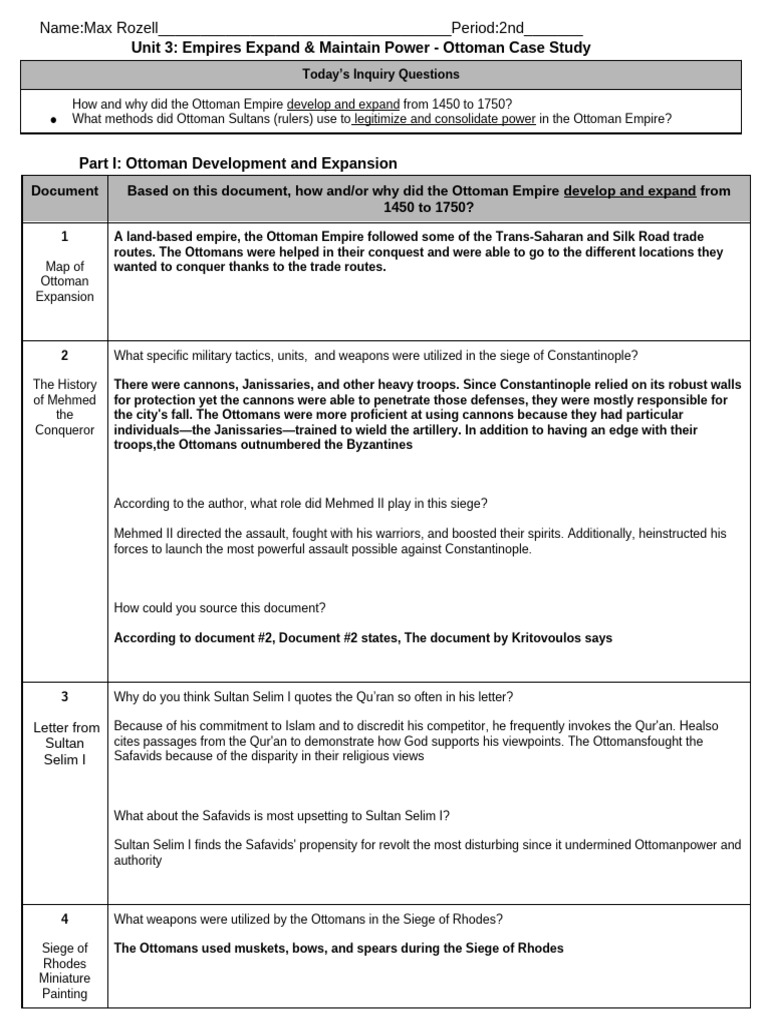 Unit+3 +Ottoman+Empire+Case+Study+ (Student+Handout) | PDF | Military ...