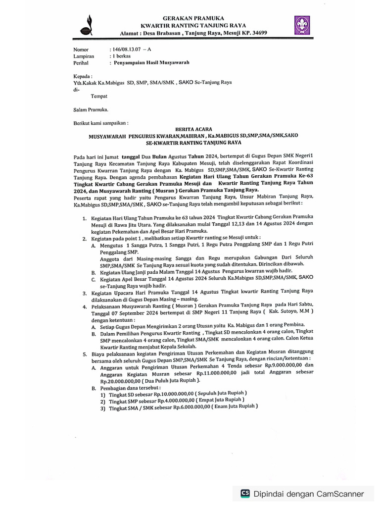 Surat Edaran Hasil Musyawarah | PDF
