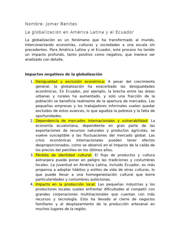 Impactos de la Globalización en Ecuador | PDF | Globalización | America ...