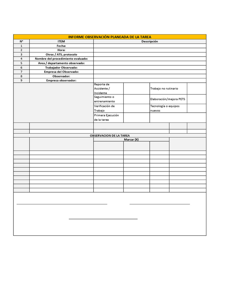 Formato de Observación Planeada de Tarea | PDF