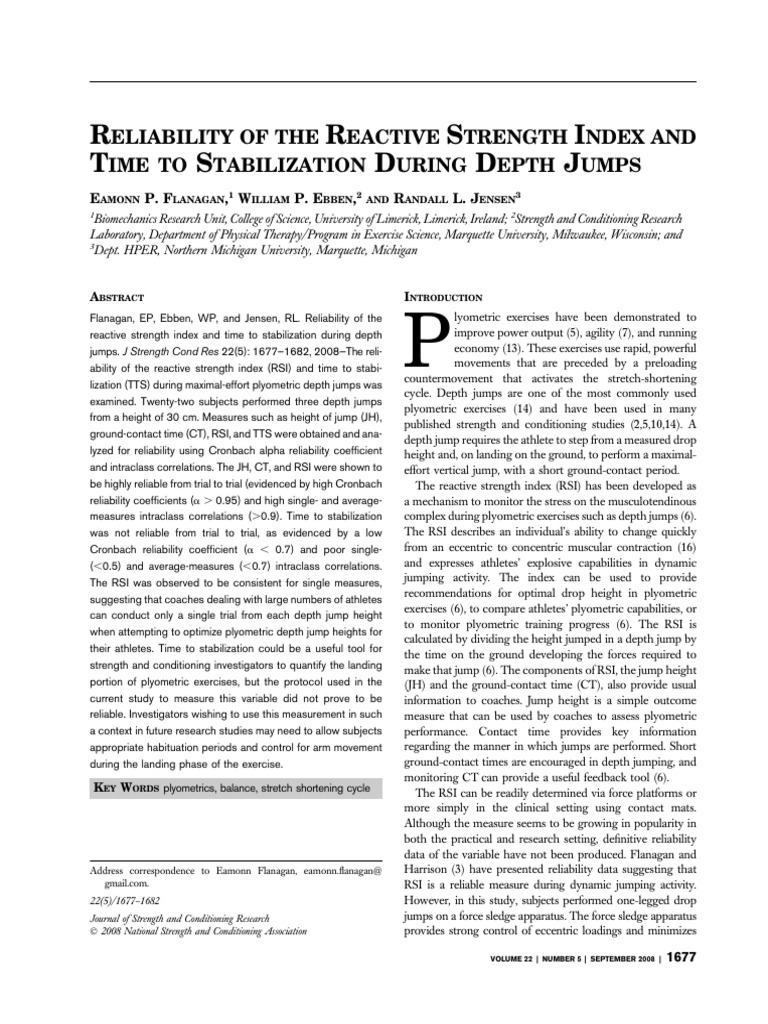 Reactive Strength Index Reliability in Depth Jumps | PDF | Strength ...